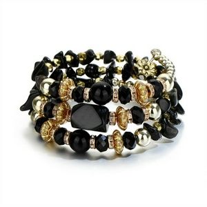 Cuff Wrap Memory Wire Bead Bracelet Black
